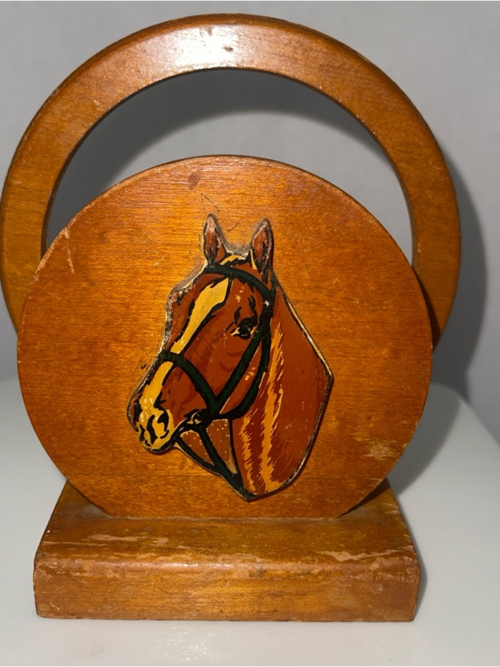 Vintage Wooden Horse Motif Napkin Holder Equestrian Eclectic Minimalist  Rustic